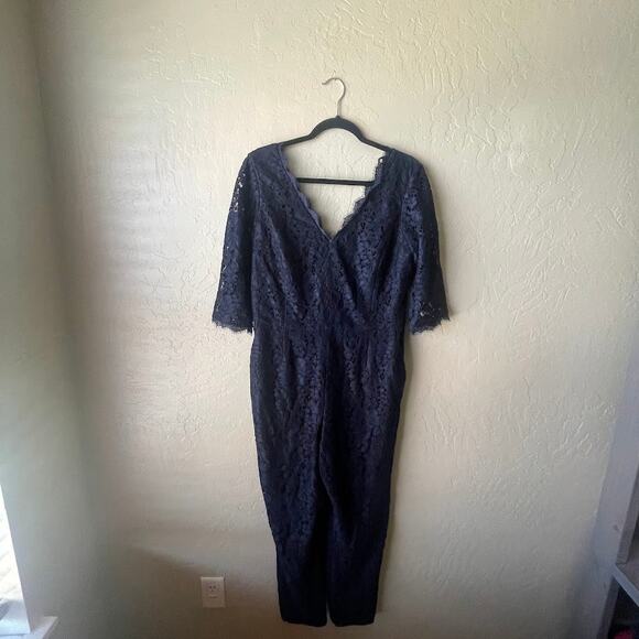 Elevenses Navy Blue Lace V-Neck Jumpsuit Women's - Size 12 - Picture 3 of 11